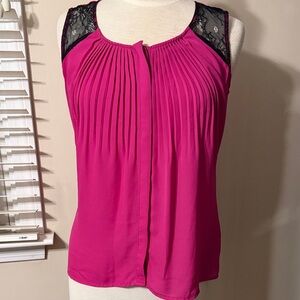 Worthington Magenta Blouse with Black Lace Accents